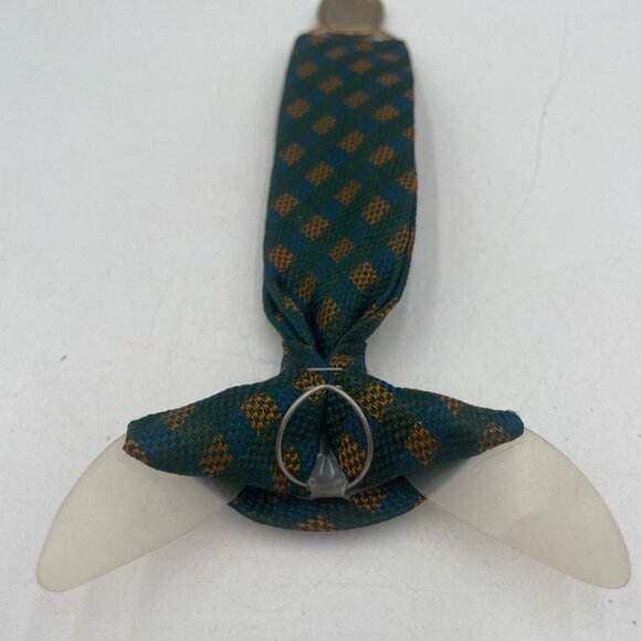 Vintage Green & Gold Plaid Men’s Tie Red & Gold Enamel Military BadgeVeterans of - Picture 4 of 5